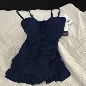 Profile by Gottex Navy Blue Ruched Swimsuit Dress